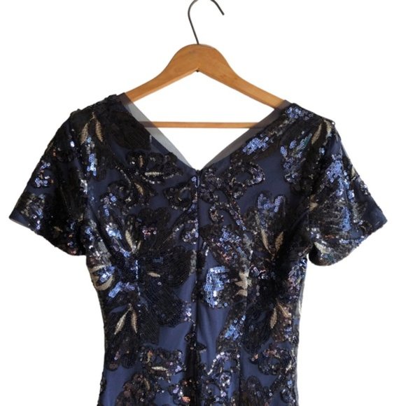 Badgley Mischka Sequin Dress Size 2 Blue Floral - Picture 9 of 15